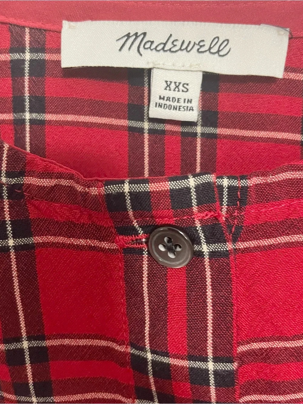 Madewell Red Plaid Peplum Button-Front Blouse